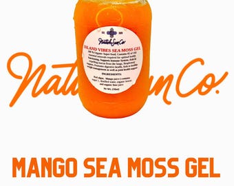 Raw wildcrafted seamoss gel, flavored and infused with mango, for an alkaline diet, herbal seamoss