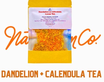 Organic dandelion and caldendula herbal tea, Dandelion root, Calendula tea, Herbal tea blend, dandelion root tea, Health and wellness