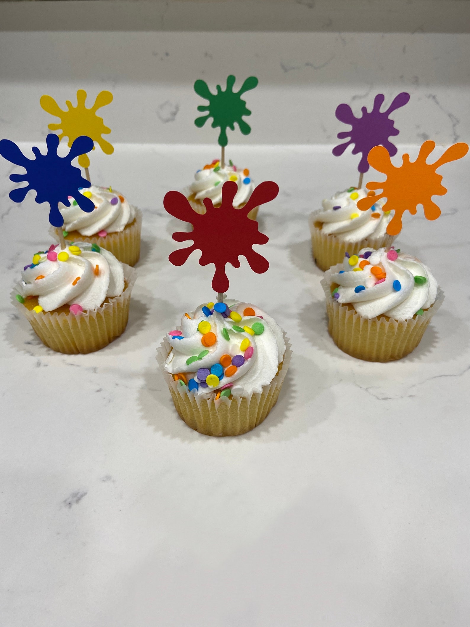 12 Paint Party Cupcake Topper Paint Splatter Cupcake Topper Etsy