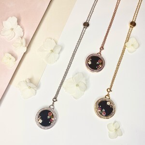 Dark Floral Locket Necklace Jewelry – Modern Personalized Engraved Locket, Anniversary, Birthday, Valentines and Mothers Day