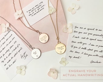 Your Actual Handwritten Photo Locket Necklace | Perfect Mother's Day Gift | Gold, Rose Gold, Silver | Custom Handwriting Engraved
