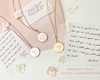 Your Actual Handwritten Photo Locket Necklace | Perfect Mother's Day Gift | Gold, Rose Gold, Silver | Custom Handwriting Engraved