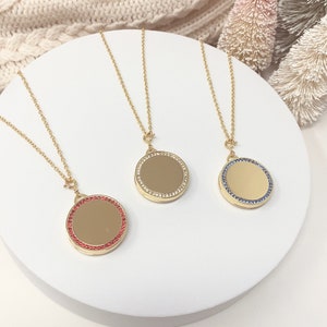 Birthstone Locket Necklace Jewelry Gold – Modern Personalized Engraved | Anniversary | Mother&#39;s Day Gift | Keepsake