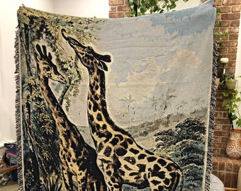 Woven Blanket, Woven Throw Blanket, Woven Tapestry, Giraffe Decor, Blanket Woven, Woven Lap Blanket, Yarn Tapestry, Picnic Blanket, Boho