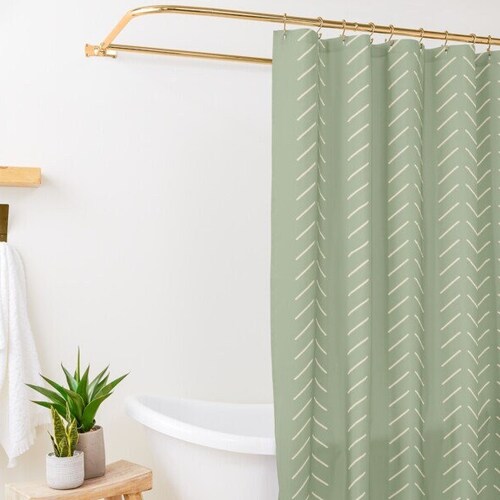 Sage Green Minimalist Shower Curtain Scandinavian Shower Etsy