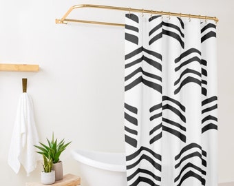 GEOMETRIC SHOWER CURTAIN | Mudcloth Pattern | Boho Shower Curtain | Black and White Bathroom | Extra Long Shower Curtain | Bohemian Bathroom