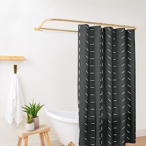 Black Shower Curtain, Boho Shower Curtain, Minimalist Shower Curtain, Mudcloth Curtain, Extra Long Shower Curtain, Up to 90 inches Long