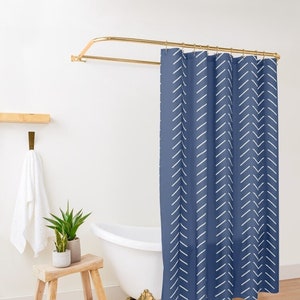 Navy Shower Curtain, Extra Long Shower Curtain, Up to 90 inches Long, Shower Curtain Boho, Boho Shower Curtain, Minimalist Shower Curtain