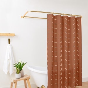 Rust Shower Curtain Boho, Boho Shower Curtain, Minimalist Shower Curtain, Mudcloth Curtain, Extra Long Shower Curtain, Up to 90 inches Long