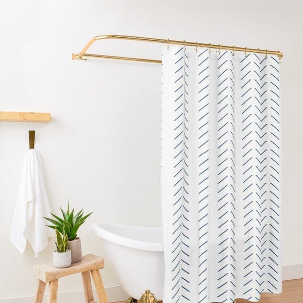 Navy Shower Curtain, Extra Long Shower Curtain, Up to 90 inches Long, Shower Curtain Boho, Boho Shower Curtain, Minimalist Shower Curtain
