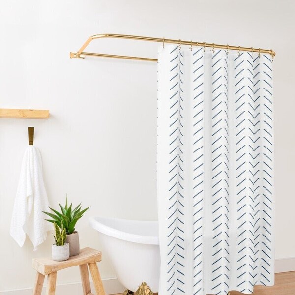Navy Shower Curtain Etsy
