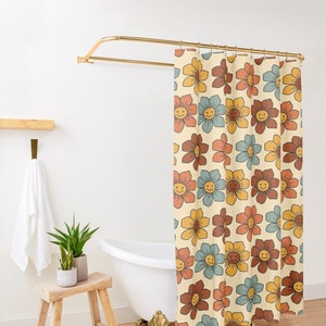 Long Shower Curtain, Retro Shower Curtain, Boho Shower curtain, Shower Curtain Boho, Cottagecore Room Decor