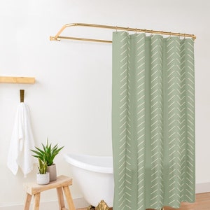 Extra Long Shower Curtain, Up to 90 Inches Long, Sage Green Shower Curtain, Minimalist Shower Curtain, Boho Shower Curtain, Sage Green Decor