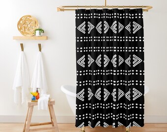 Mudcloth Shower Curtain, Mudcloth, Black and White Shower Curtain, Minimal Shower Curtain, African Print Shower Curtain, Boho Shower Curtain