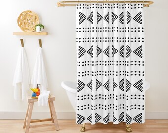 Mudcloth Shower Curtain, Mudcloth, Black and White Shower Curtain, Minimal Shower Curtain, African Print Shower Curtain, Boho Shower Curtain
