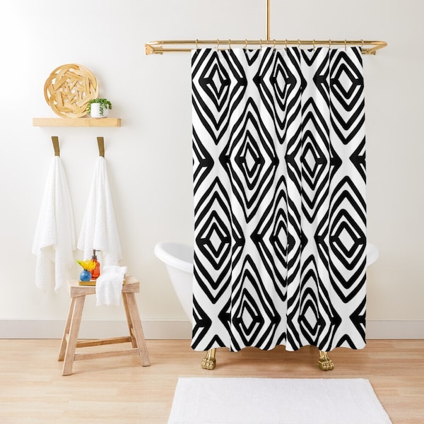 Black and White Shower Curtain - Etsy