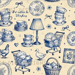 Id rather be Thrifting Blue Seamless Pattern Repeat Fabric Pattern Digital Paper Sublimation Design for Scrapbooking Digital Download PNG