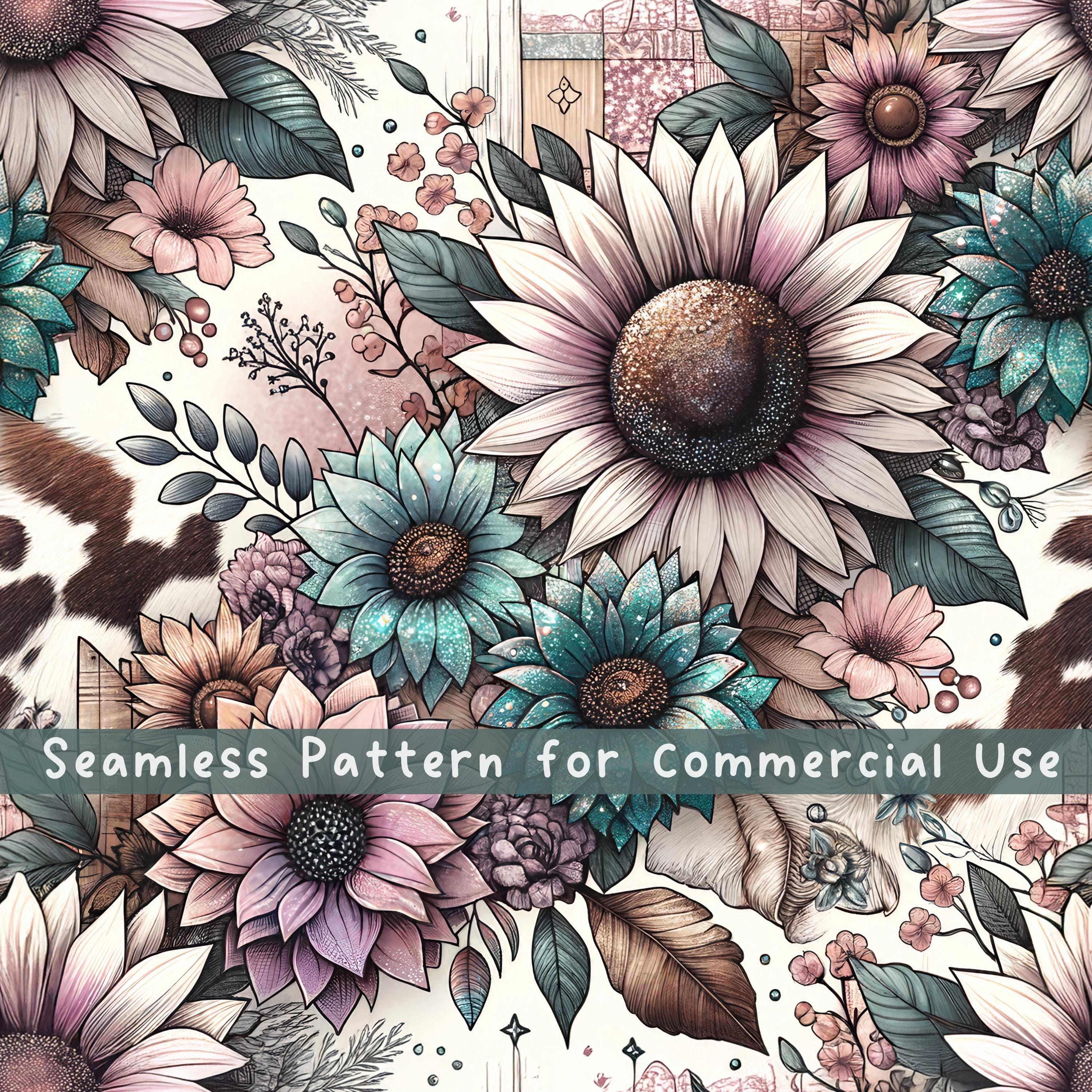 Cow Fur Sunflowers Seamless Pattern Flower Seamless Pattern Fabric