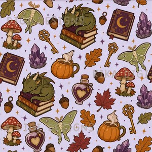 Motif sans couture de dragons Dark Academia, style livre, pour tissu, papier numérique, sublimation, scrapbooking, téléchargement PNG.