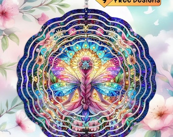 Stained Glass Fairy Wind Spinner Ethereal Fairy Windspin, Fairy Outdoor Decor, Fairy Spring Garden Windspinner Gift, Sublimation Fairy PNG