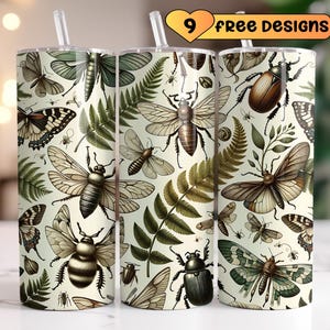 Beetles Tumbler Wrap 20oz Tumbler Sublimation Design Moths Tumbler Wrap Seamless Boho Bugs 20 oz Skinny Digital Download Insects png