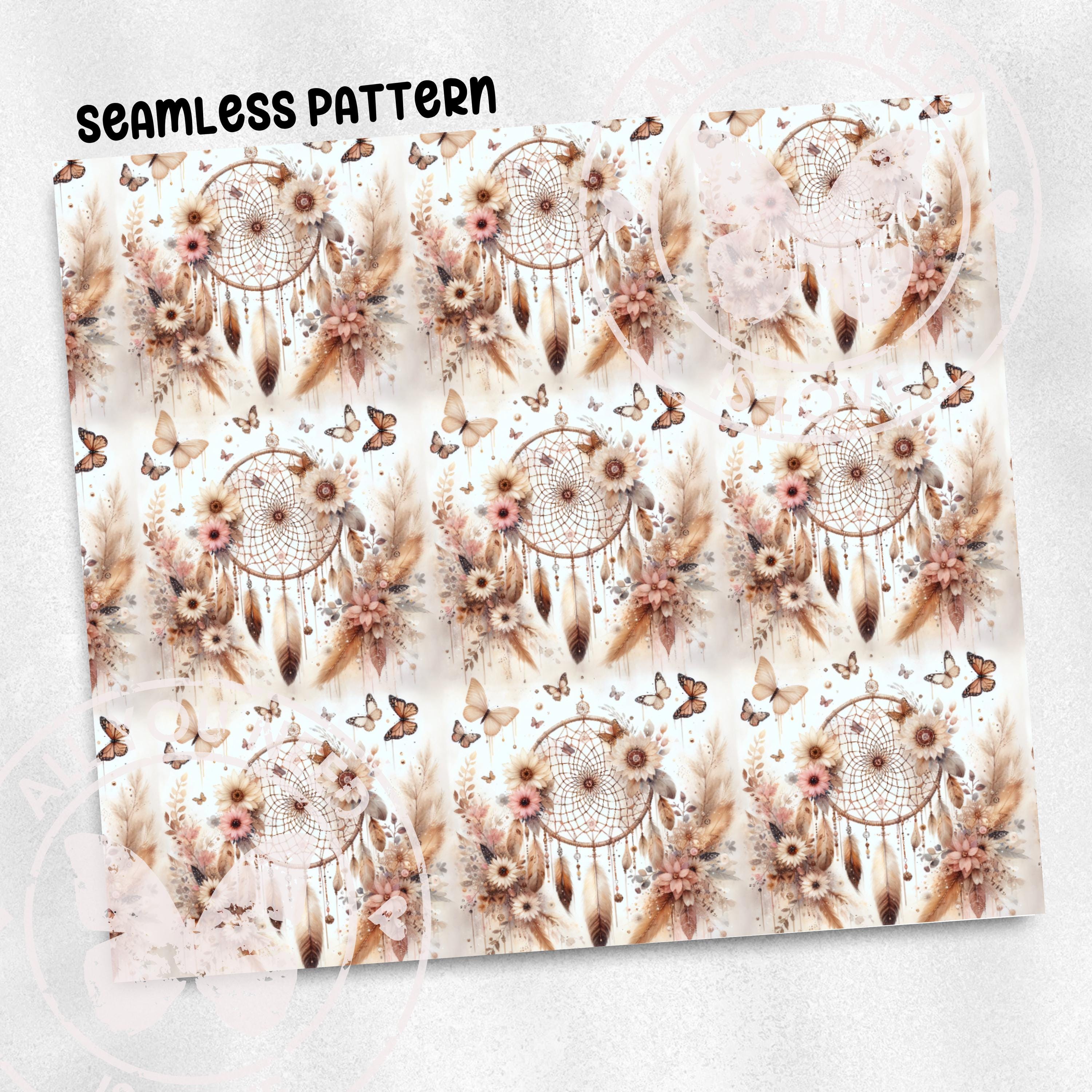 Boho Rustic Dreamcatcher Seamless Pattern Repeat Fabric Pattern Digital ...