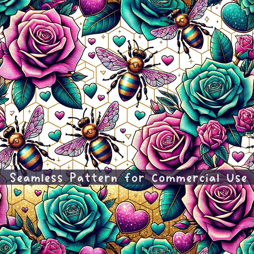 Bees and Roses Seamless Pattern Bees Seamless Pattern Fabric Pattern ...
