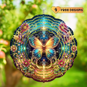 Girador de vento borboleta Girador de vento borboleta, decoração externa de borboleta, presente de girador de vento holográfico de jardim de primavera, borboleta de sublimação PNG