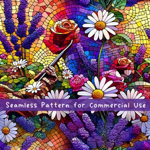 Naadloos mozaïekpatroon, botanisch, wilde bloemen, digitaal patroon, direct downloaden, scrapbooking, commercieel gebruik, sublimatie, POD