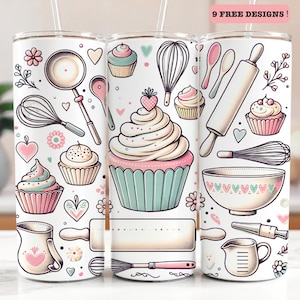 Envoltura para vaso de repostería, vaso delgado Baker de 20 oz, envoltura para vaso Baker, envoltura para vaso de cupcakes, diseño de vaso para amantes de la repostería, envoltura para vaso de postre