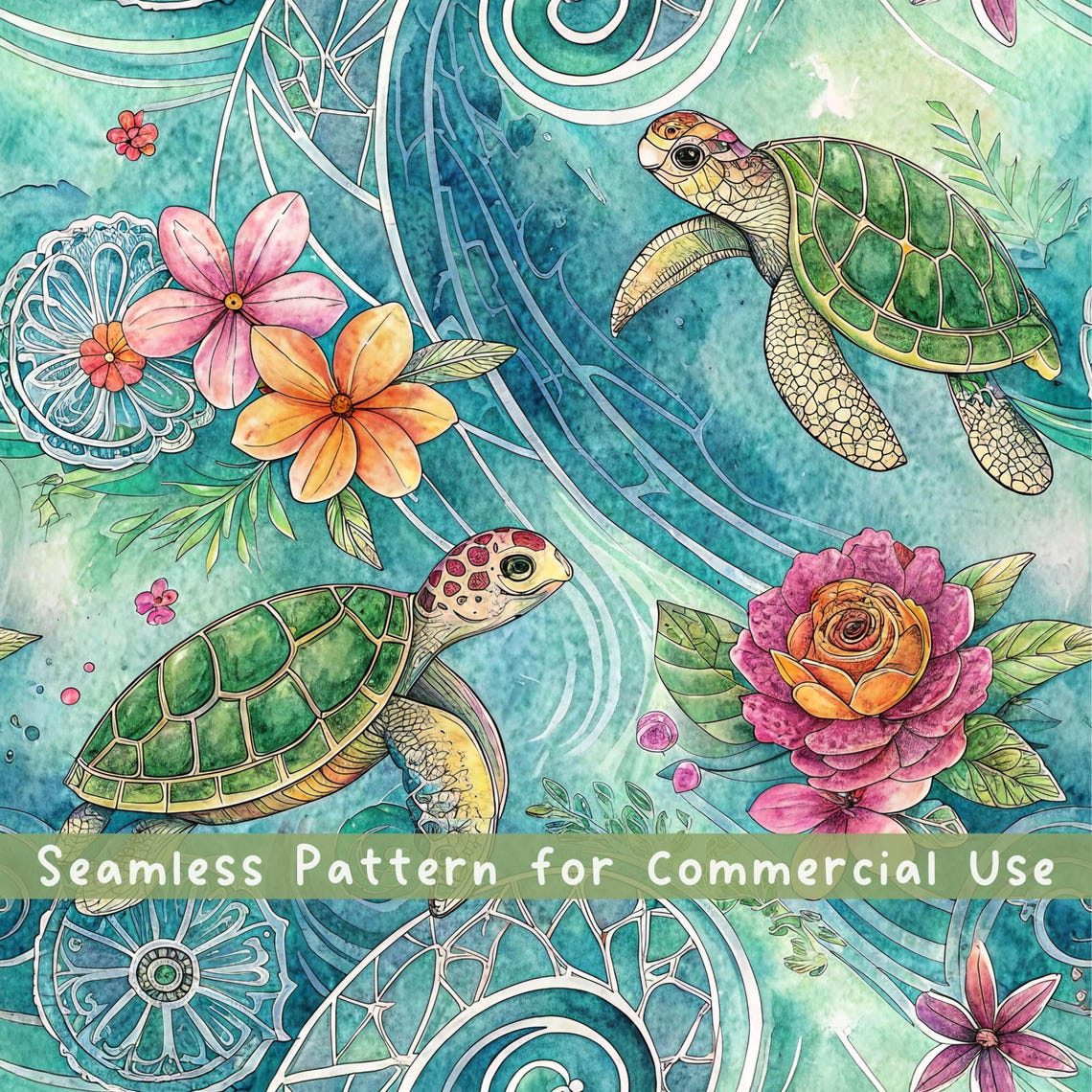 Sea Turtle Seamless Pattern Tortoise Seamless Pattern Fabric PNG Repeat ...