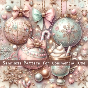 Pink Candy Christmas Baubles Seamless Pattern Repeating Merry Xmas Sublimation Design Christmas Gift Png Design Pastel Holiday Digital File