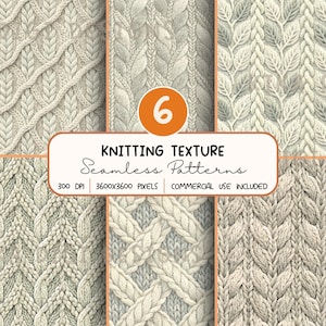 Knitting Texture Seamless Pattern Bundle, Print Digital Paper PNG,  Sublimation Design, Repeat Pattern Digital Download