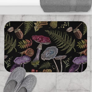 Bath Mat, Cute Bath Mat, Boho Bath Mat, Dark Cottagecore, Shower Mat, Kids Bath Mat, Woodland, Bath Mat Boho, Mushroom Bath Mat, Bath Rug