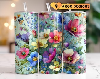 Spring Flowers Tumbler Wrap 20oz Tumbler Sublimation Design Boho Tumbler Wrap Seamless 20 oz Skinny Tumbler Digital Download Cottagecore png