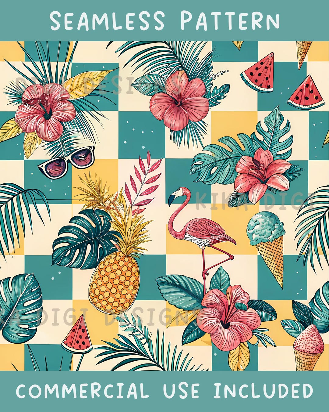 Tropical Flower Patchwork Seamless Pattern Repeat Fabric Pattern ...