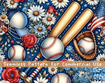 Baseball 4. Juli Musterdesign Dateien für kommerzielle Nutzung Digitales Papier Rot, Weiß und Blau Nahtlose PNG
