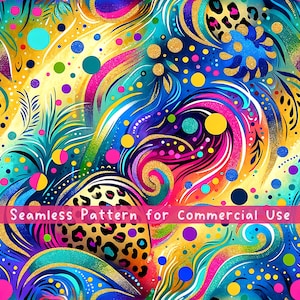 カラフルなヒョウ柄のシームレスパターン 花柄のシームレスパターン生地 鮮やかなファンキーな水玉模様 PNGパターン 商用ライセンス 抽象アート