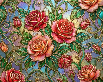 Glass Roses Seamless Pattern Repeat Fabric Pattern Digital Paper Sublimation Design for Scrapbooking Digital Download PNG Floral