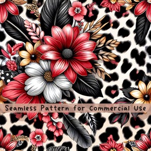 Leopard Blume Nahtloses Muster Rote Blume Nahtlose Muster Stoff PNG-Wiederholungsmuster Kommerzielle Lizenz Neon Lebendige Leopard Design-Datei