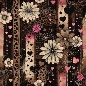 Motif sans couture de collage léopard marguerite, motif de tissu répété, conception de sublimation de papier numérique pour le scrapbooking, téléchargement numérique PNG