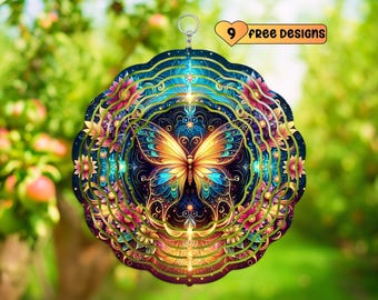 バタフライウィンドスピナー、バタフライウィンドスピン、バタフライアウトドアデコレーション、ホログラフィックスプリングガーデンウィンドスピナーギフト、昇華バタフライPNG