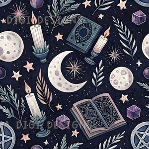 Dark Academia Bookish Seamless Pattern Repeat Fabric Pattern Digital Paper Sublimation Design for Scrapbooking Digital Download PNG Candles