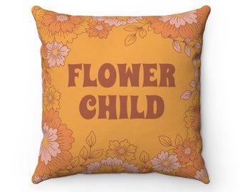 Flower Throw Pillow, Unique Throw Pillow, 70s Throw Pillow, Boho Throw Pillow, Orange Throw Pillow, 14x14 Pillow Cover, 20x20 Pillow Cover