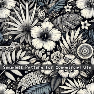 Vintage Jungle seamless pattern File Commercial Use digital print file instant download Sublimation POD Polynesian Flowers seamless PNG