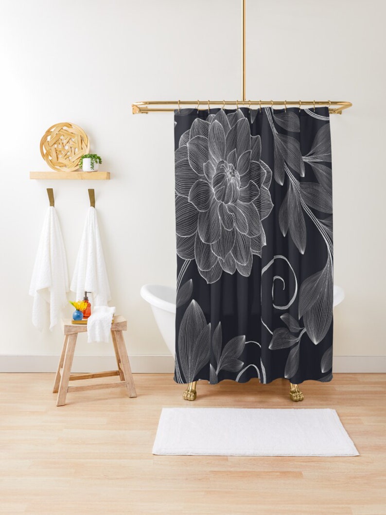 Shower Curtain Botanical Print BOHO SHOWER CURTAIN Chrysanthemum Print Boho Decor Bohemian Bathroom Decor Floral Shower Curtain