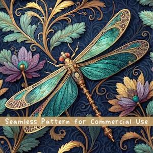 Dragonfly Flower Seamless Pattern Botanical Pattern Wallpaper Nursery Scrapbooking Sublimation Design File Cottagecore Digital Download