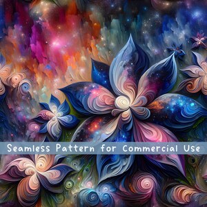 Galactic Flowers seamless pattern Commercial Use digital file instant download Sublimation POD Starry Sky Galaxy png Celestial