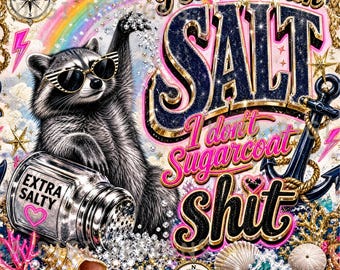 Sassy Raccoon Salt Seamless Pattern Repeat Fabric Pattern Digital Paper Sublimation Design for Scrapbooking Digital Download PNG