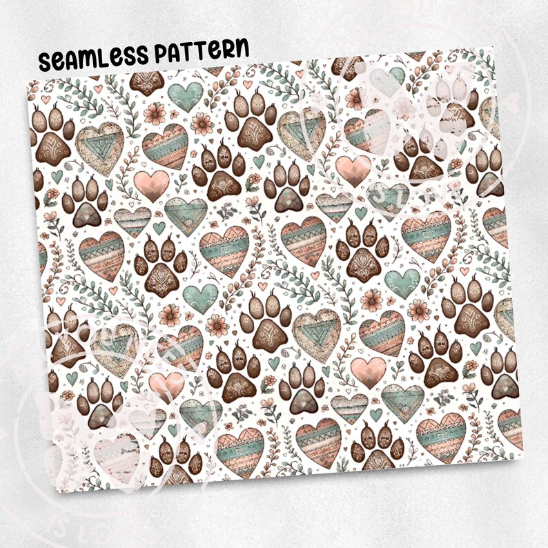 Boho Paws seamless pattern Unlimited Commercial Use digital print file instant download Sublimation POD Cute Pet Paws seamless Pattern PNG